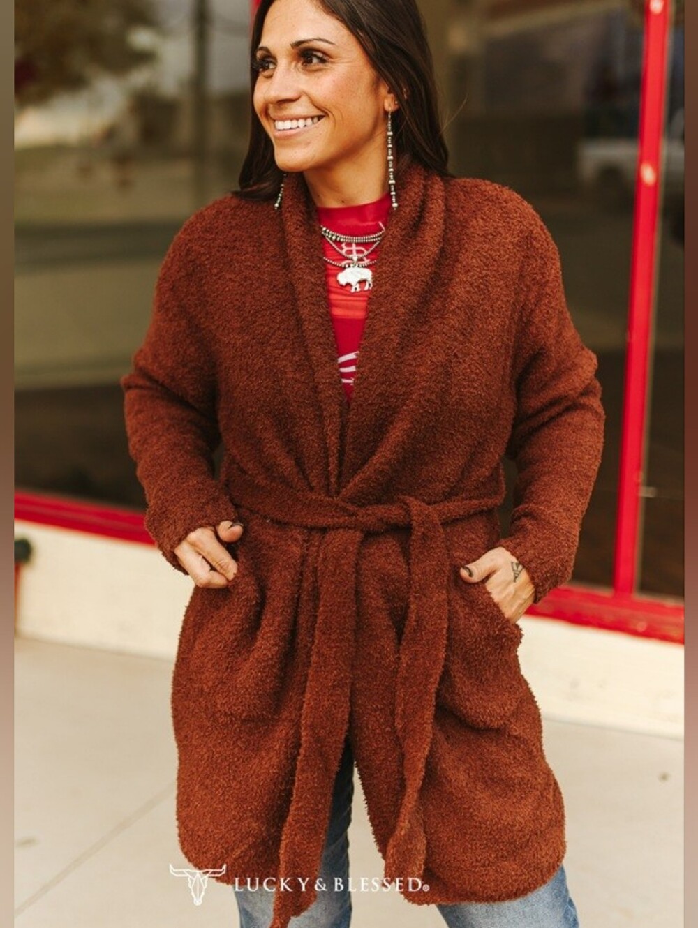 NEW Rustic Brown Long Sleeve Soft Knitted Cardigan Sweater